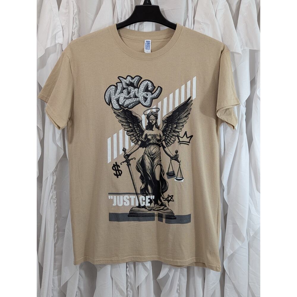 Vintage Style Lady Justice "King" Graphic Tee Tan Large